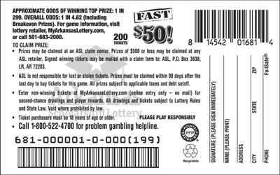 Fast $50! - Game No. 681 - Back Fast $50! - Game No. 681