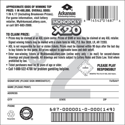 MONOPOLY™ X20 - Game No. 687 - Back MONOPOLY™ X20 - Game No. 687