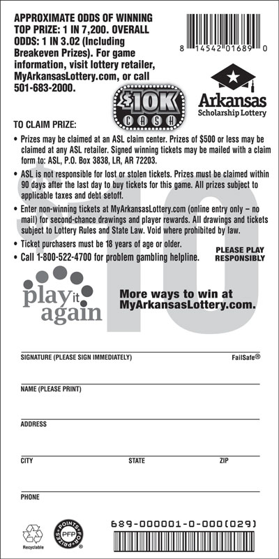 $10K Cash - Game No. 689 - Back $10K Cash - Game No. 689