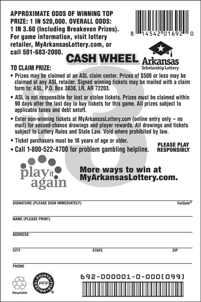 Cash Wheel - Game No. 692 - Back Cash Wheel - Game No. 692