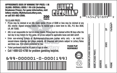 White Elephant - Game No. 699 - Back White Elephant - Game No. 699