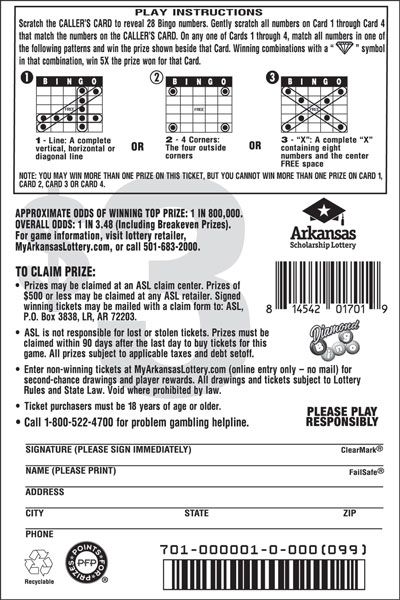Diamond Bingo - Game No. 701 - Back Diamond Bingo - Game No. 701