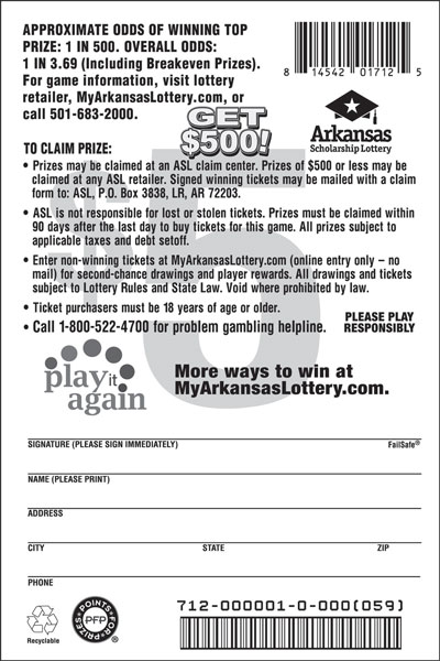 Get $500! - Game No. 712 - Back Get $500! - Game No. 712