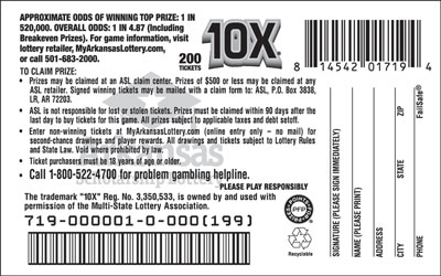 10X® - Game No. 719 - Back 10X® - Game No. 719