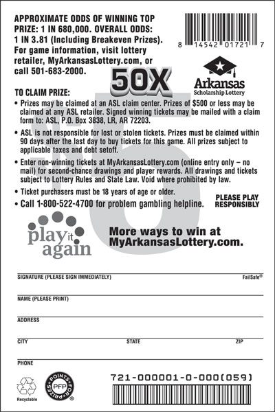 50X - Game No. 721 - Back 50X - Game No. 721