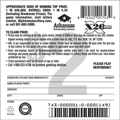 X20 Bonus - Game No. 743 - Back X20 Bonus - Game No. 743