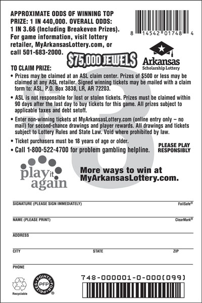 $75,000 Jewels - Game No. 748 - Back $75,000 Jewels - Game No. 748