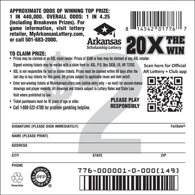 20X the Win - Game No. 776 - Back 20X the Win - Game No. 776