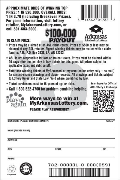 $100,000 Payout - Game No. 782 - Back $100,000 Payout - Game No. 782