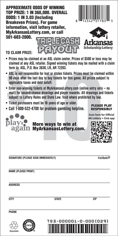 Triple Cash Payout - Game No. 783 - Back Triple Cash Payout - Game No. 783