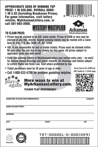 Mystery Multiplier - Game No. 787 - Back Mystery Multiplier - Game No. 787