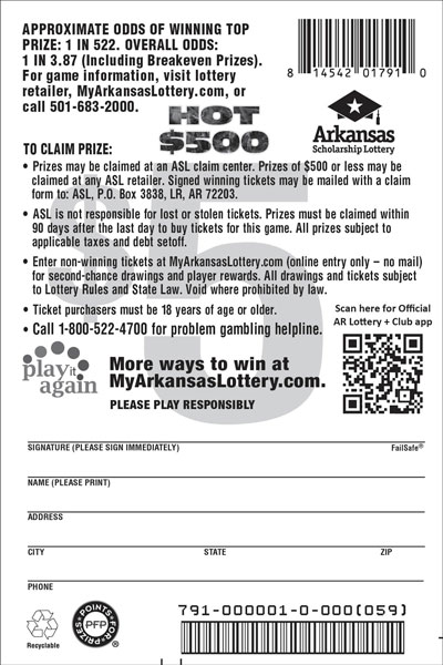 Hot $500 - Game No. 791 - Back Hot $500 - Game No. 791