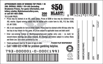 $50 Blast! - Game No. 793 - Back $50 Blast! - Game No. 793