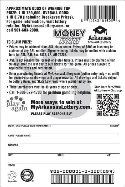 Money Rush - Game No. 805 - Back Money Rush - Game No. 805