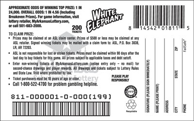 White Elephant - Game No. 811 - Back White Elephant - Game No. 811