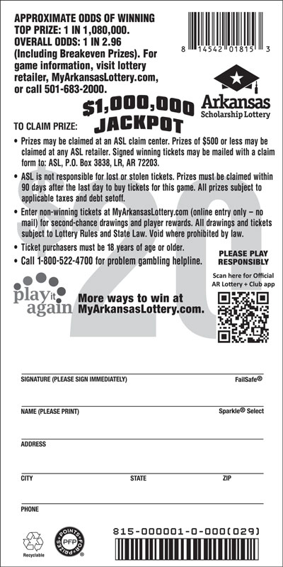 $1,000,000 Jackpot - Game No. 815 - Back $1,000,000 Jackpot - Game No. 815