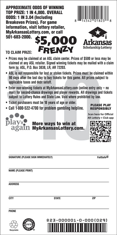 $5,000 Frenzy - Game No. 823 - Back $5,000 Frenzy - Game No. 823