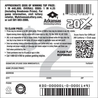 20X the Cash - Game No. 830 - Back 20X the Cash - Game No. 830