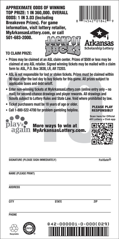 Jackpot Bucks - Game No. 842 - Back Jackpot Bucks - Game No. 842