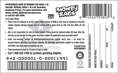 Money Bags - Game No. 843 - Back Money Bags - Game No. 843