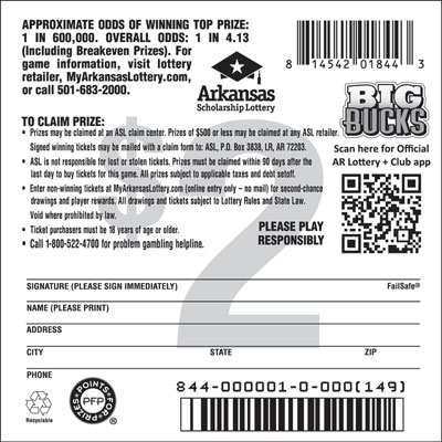 Big Bucks - Game No. 844 - Back Big Bucks - Game No. 844