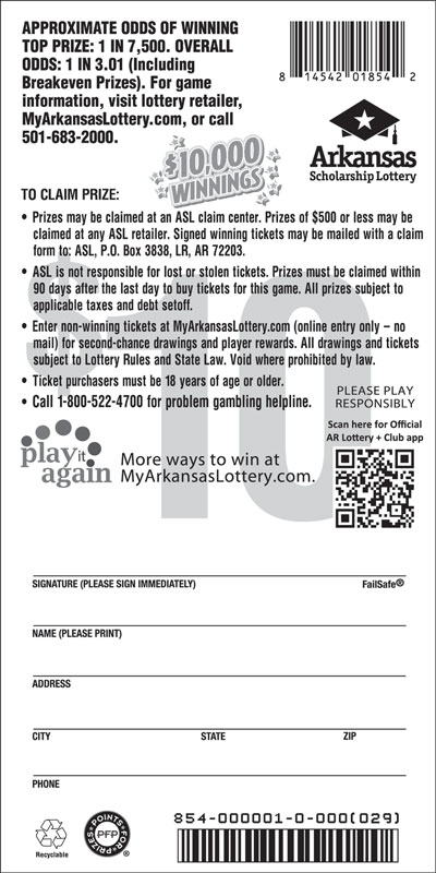 $10,000 Winnings - Game No. 854 - Back $10,000 Winnings - Game No. 854