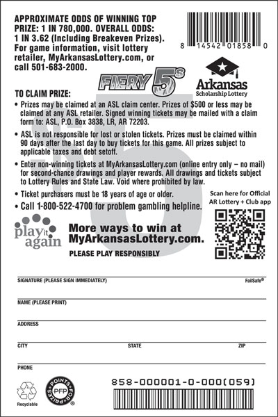 Fiery 5s - Game No. 858 - Back Fiery 5s - Game No. 858