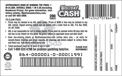 Holiday Cash - Game No. 864 - Back Holiday Cash - Game No. 864