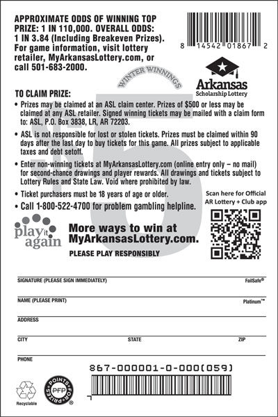 Winter Winnings - Game No. 867 - Back Winter Winnings - Game No. 867