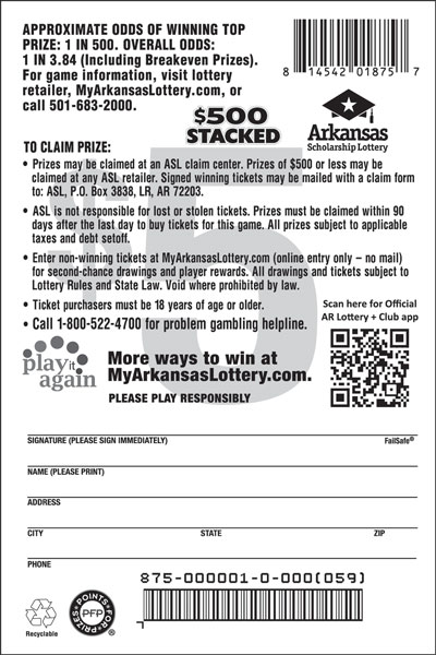 $500 Stacked - Game No. 875 - Back $500 Stacked - Game No. 875