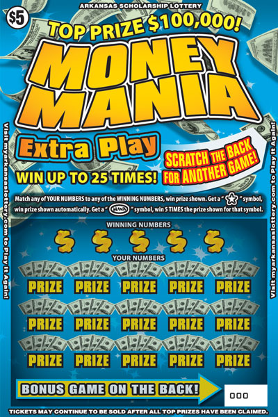 Money Mania Extra Play - Game No. 388 Arkansas Lottery Instant Ticket - Money Mania Extra Play