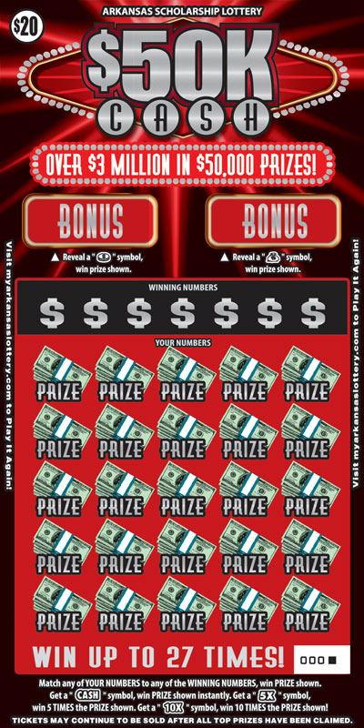 $50K Cash - Game No. 406 Arkansas Lottery Instant Ticket - $50K Cash