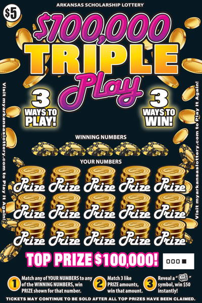 $100,000 Triple Play- Game No. 410 Arkansas Lottery Instant Ticket - $100,000 Triple Play