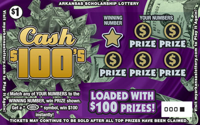 Cash $100's - Game No. 425 Arkansas Lottery Instant Ticket - Cash $100's