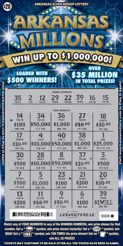 Arkansas Millions - Game No. 375 Arkansas Lottery Instant Ticket - Arkansas Millions