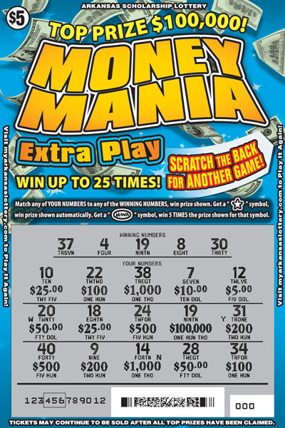 Money Mania Extra Play - Game No. 388 Arkansas Lottery Instant Ticket - Money Mania Extra Play