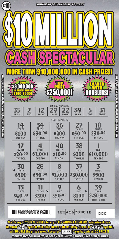 $10 Million Cash Spectacular - Game No. 389 Arkansas Lottery Instant Ticket - $10 Million Cash Spectacular
