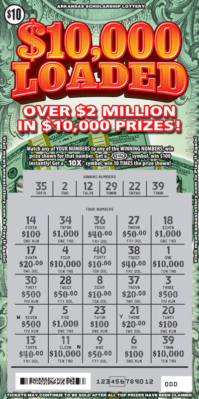 $10,000 Loaded - Game No. 393 Arkansas Lottery Instant Ticket - $10,000 Loaded