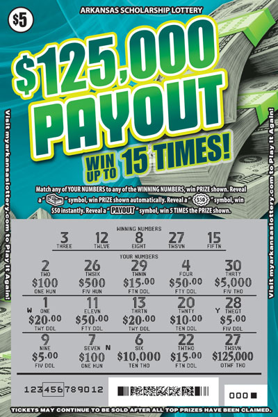 $125,000 Payout - Game No. 401 Arkansas Lottery Instant Ticket - $125,000 Payout