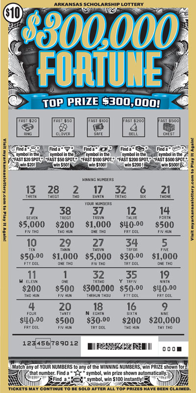$300,000 Fortune - Game No. 411 Arkansas Lottery Instant Ticket - $300,000 Fortune