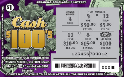Cash $100's - Game No. 425 Arkansas Lottery Instant Ticket - Cash $100's