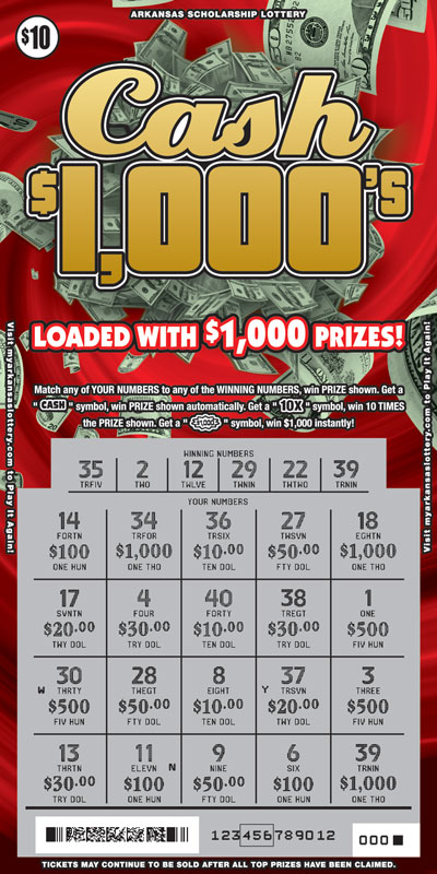 Cash $1000's - Game No. 428 Arkansas Lottery Instant Ticket - Cash $1000's