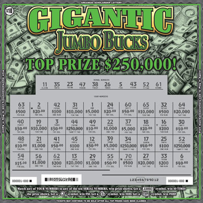 Gigantic Jumbo Bucks - Game No. 433 Arkansas Lottery Instant Ticket - Gigantic Jumbo Bucks